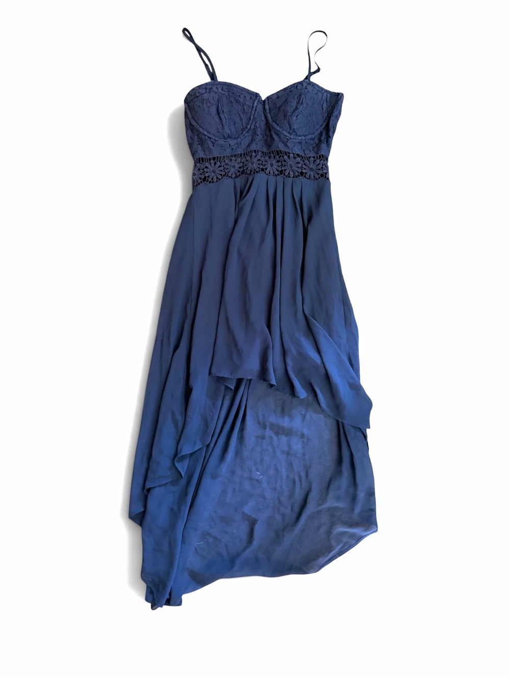 Wet Seal Navy Blue Lace Bustier High-Low Dress – Size Small
